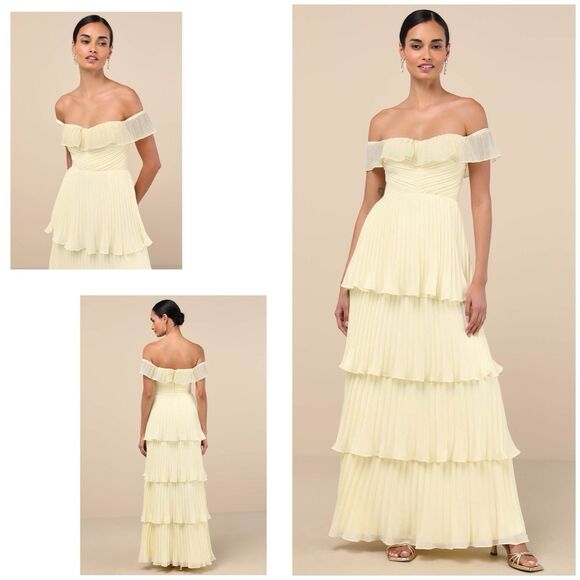 Lulus Dresses & Skirts - Lulus Always Remarkable Dress Women's S Pale Yellow Off the Shoulder Maxi NWOT
